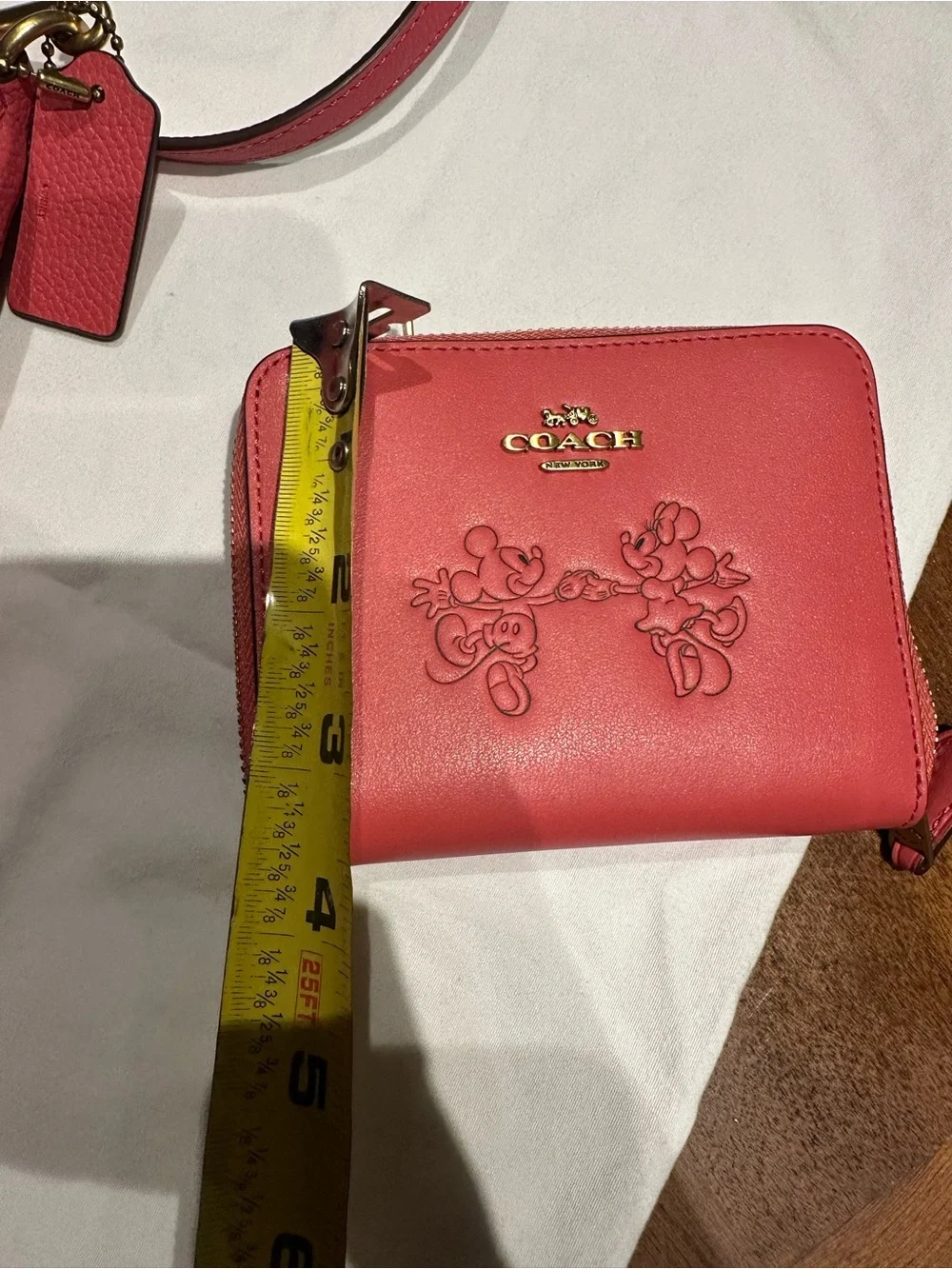 Coach Pink Mickey and Minnie  Leather Crossbody Bag and matching wallet.  New.